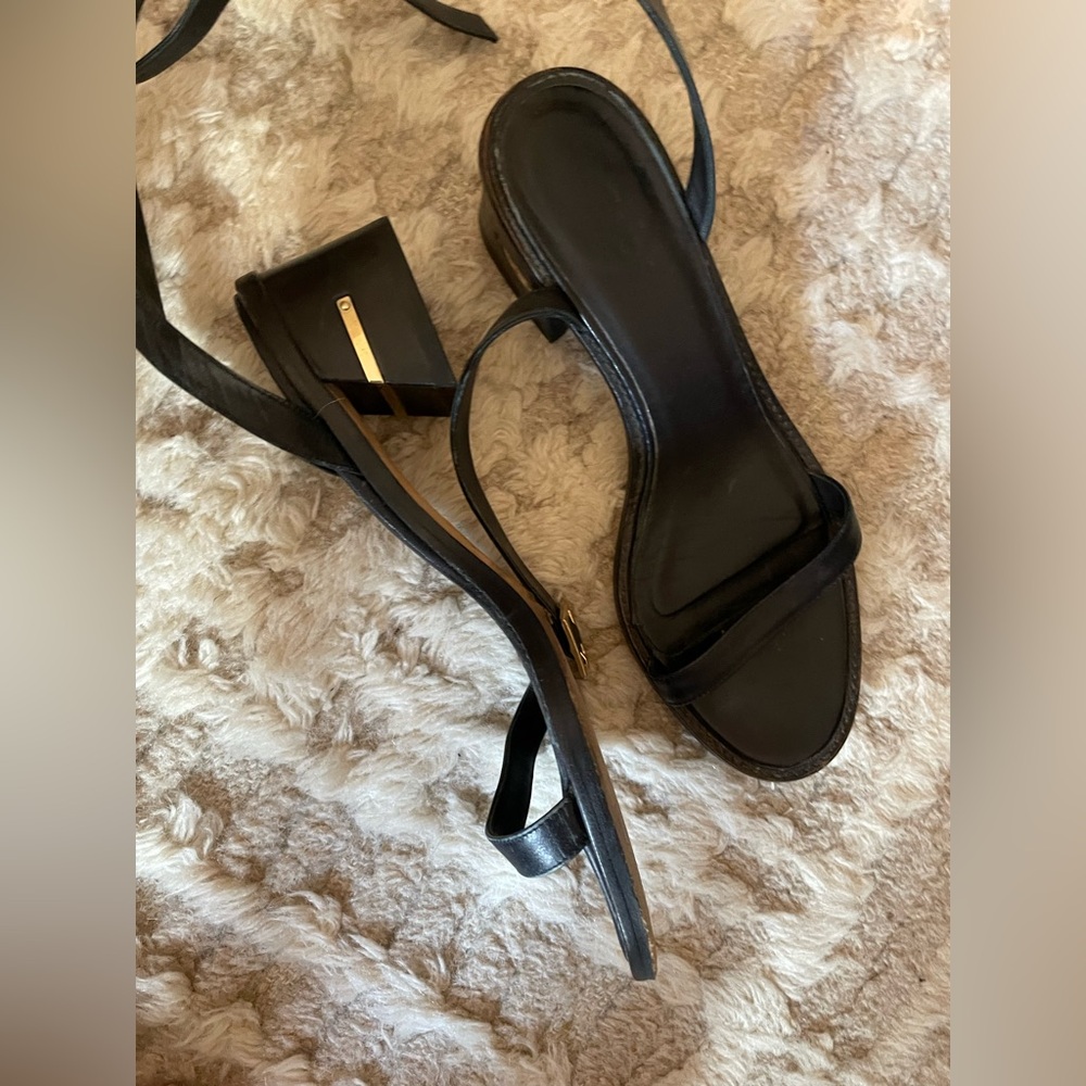 Tibi Black Women's Sandals with Gold Accent